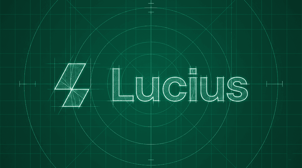 Lucius wordmark on a technical grid background